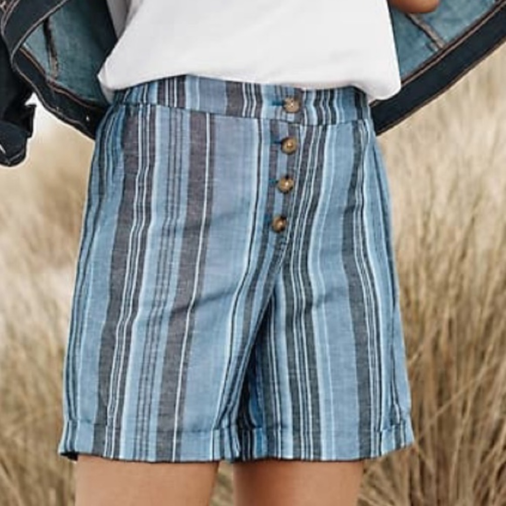 Stripped Front Button Shorts